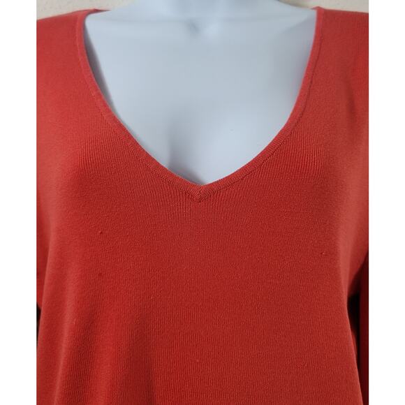 Cyrus Orange Braided Sleeves V Neck Ribbed Sweater Top Large Lightweight Soft - Picture 5 of 7
